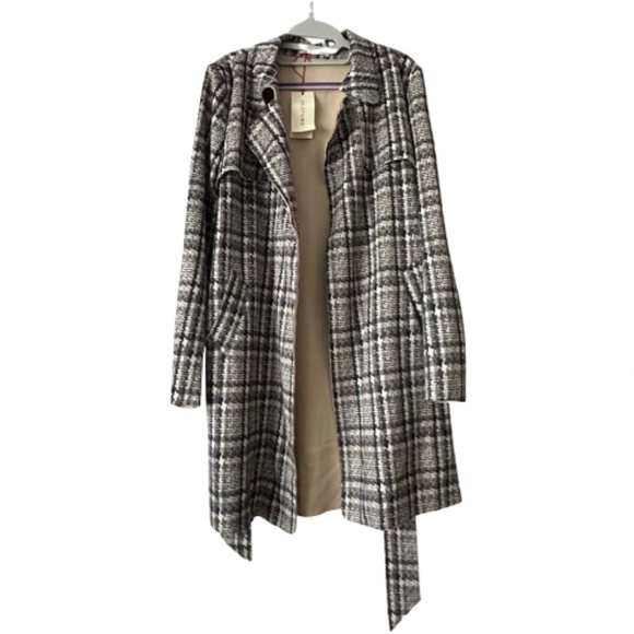 NWT Solitaire Women's Women's XL Gray Black Tan Sleeved Open Front Belted Coat - Picture 5 of 15